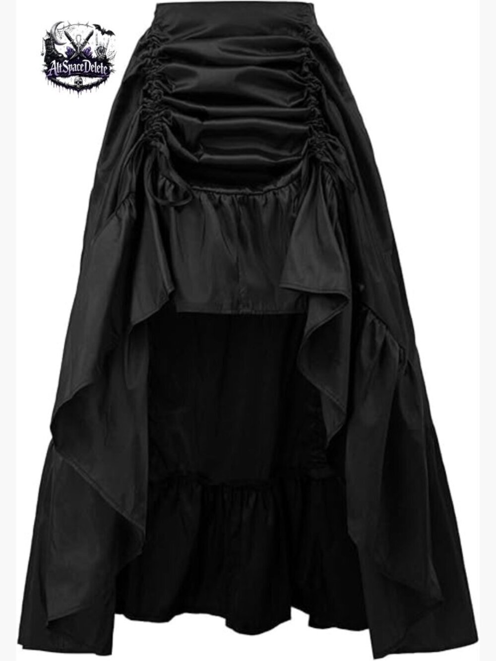Victorian Steampunk High-Low Skirt with Drawstrings, Elastic Waist, Maxi Length